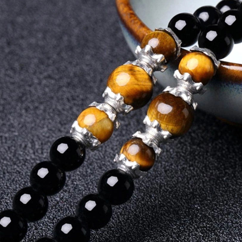 108 bead tibetan mala bracelet meditation tool obsidian tiger eye stone spiritual jewelry