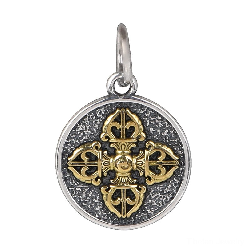 925 sterling silver double dorje vajra tibetan protection pendant with spiritual symbolism