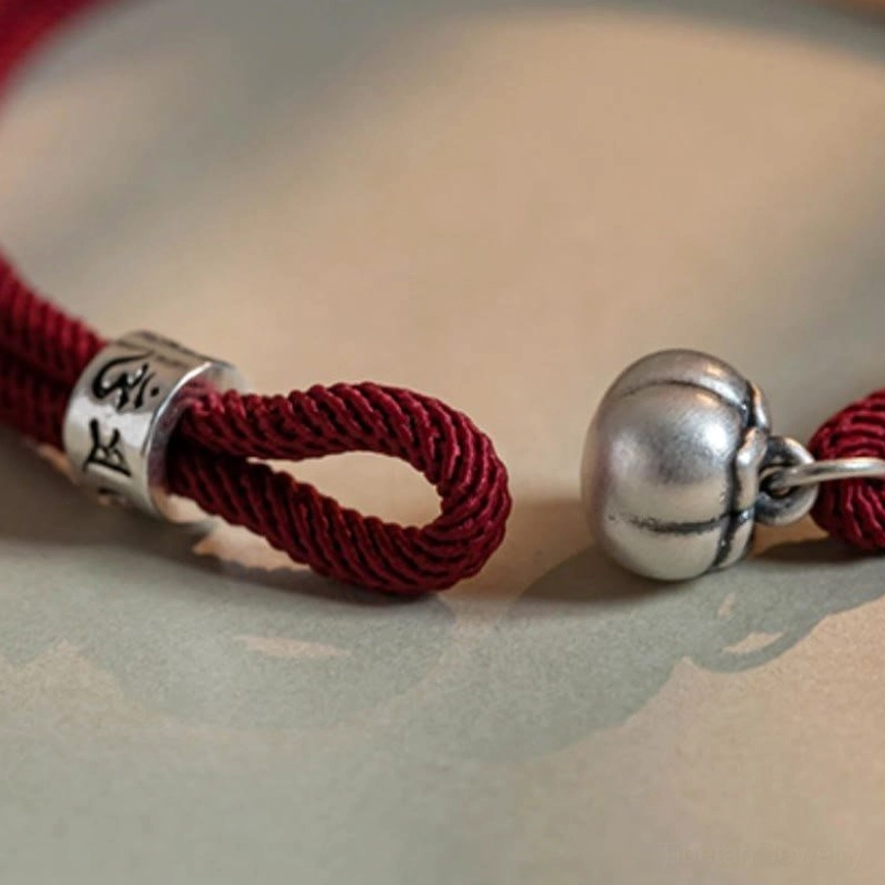 925 sterling silver om mani padme hum persimmon charm bracelet with protective red string traditional design