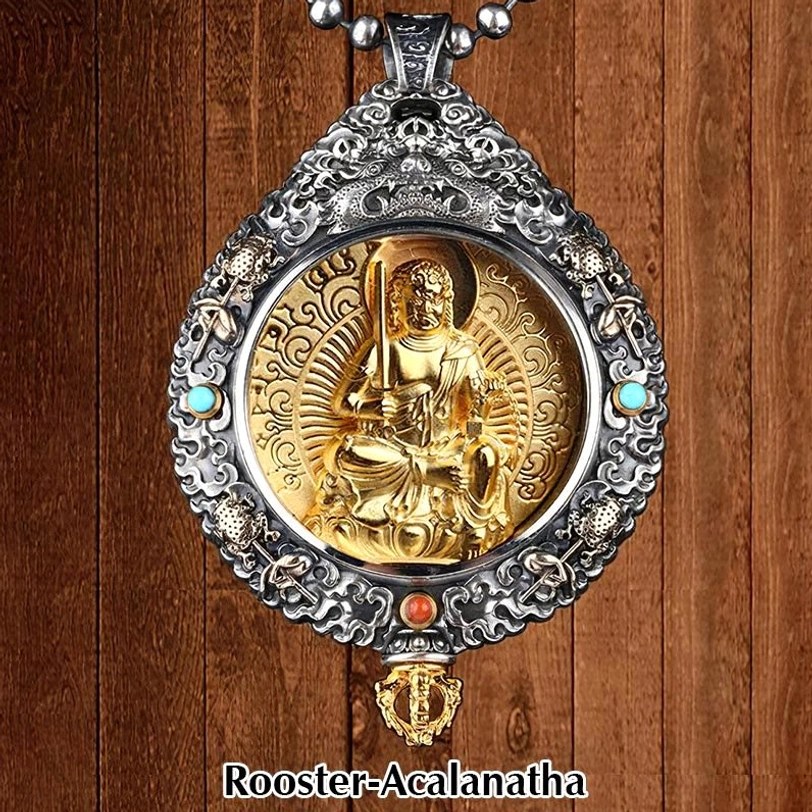 Acalanatha guardian pendant for Rooster zodiac sign with protective fierce iconography