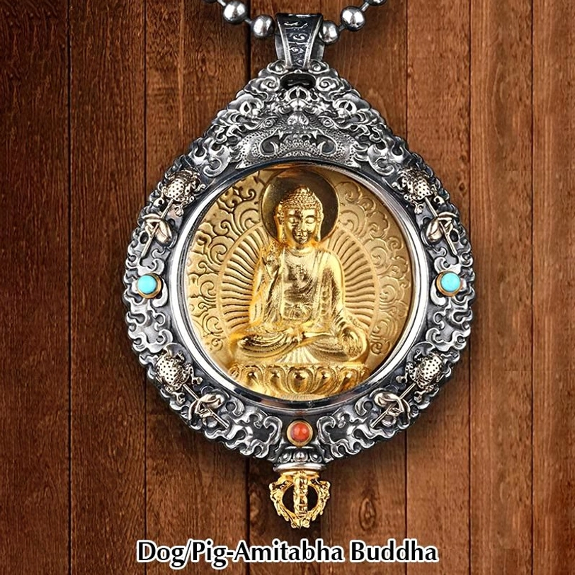 Amitabha Buddha guardian pendant for Dog and Pig zodiac signs with compassion symbolism