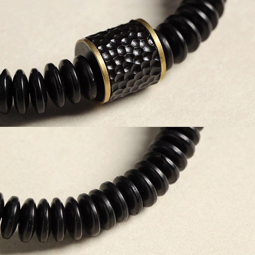 Coconut shell auspicious bracelet lifestyle image featuring authentic Tibetan Buddhist design elements