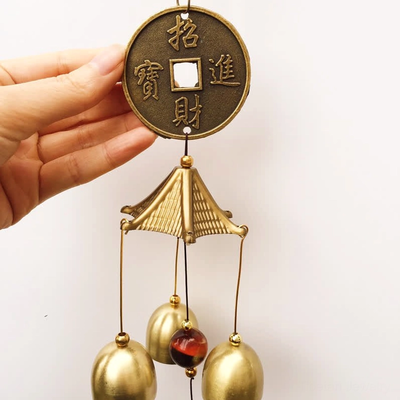 Auspicious fortune coin wind chime bronze prosperity protection charm