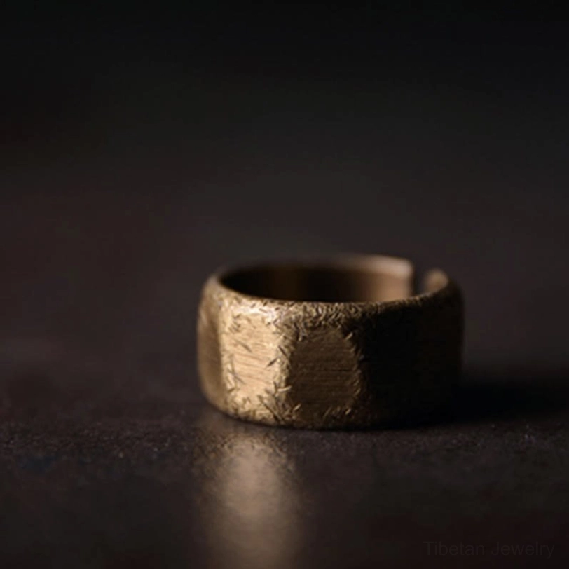 Authentic handmade Tibetan copper prosperity ring - natural patina and hammered surface quality