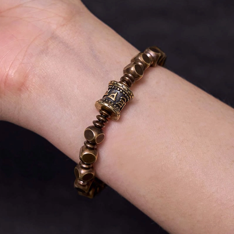 Authentic Om Mani Padme Hum meditation bracelet demonstrating traditional Tibetan craftsmanship and bead arrangement