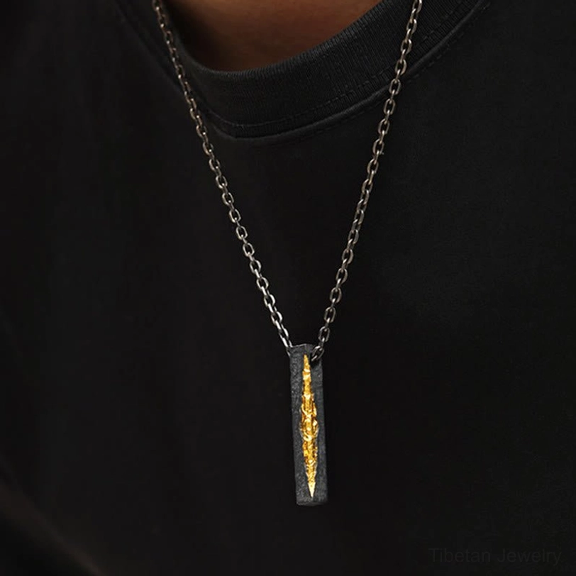 Sacred mantra pendant necklace featuring authentic Tibetan design and symbols