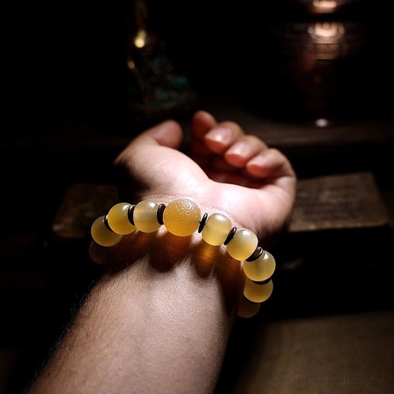 Authentic handcrafted Tibetan sheep horn bracelet with natural material texture and Tibetan silver