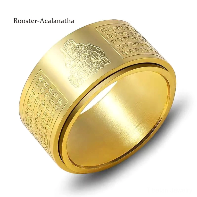 Zodiac natal Buddha protection ring with Avalokitesvara Bodhisattva and Heart Sutra on white background
