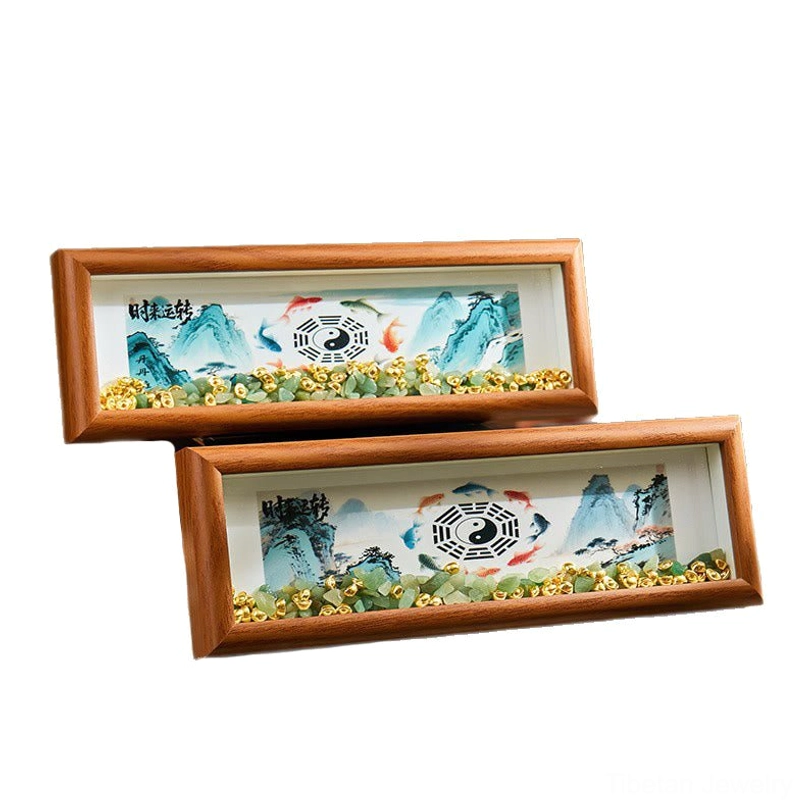 Bagua Yin Yang koi fish photo frame ornament with green crystal for holistic balance and positive life energy