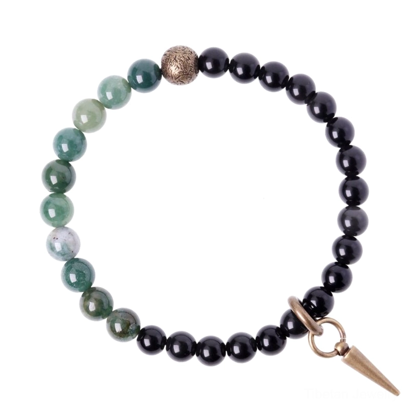 Black Obsidian couple bracelet with Sea Sediment Jasper and copper clasp - ancient wisdom stability healing crystal
