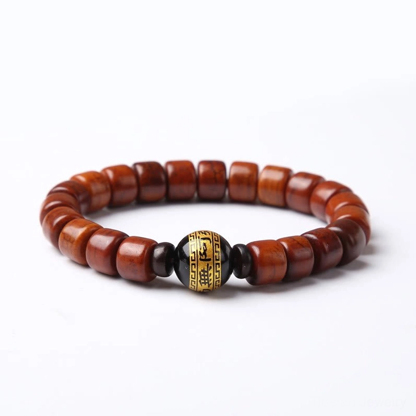 Black onyx carved Tibetan bone bead bracelet Amitabha Buddha spiritual protection