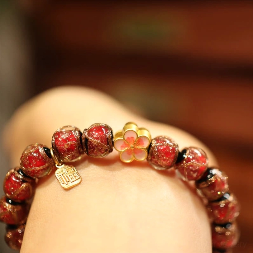 Blue Green Green God of Wealth Tibetan prosperity bracelet with colorful stone beads and enamel charm