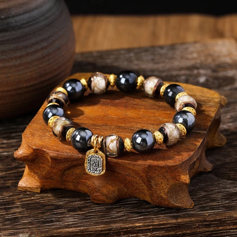 Blue-white liuli glass Zakiram wealth bracelet handcrafted with incense ash porcelain beads
