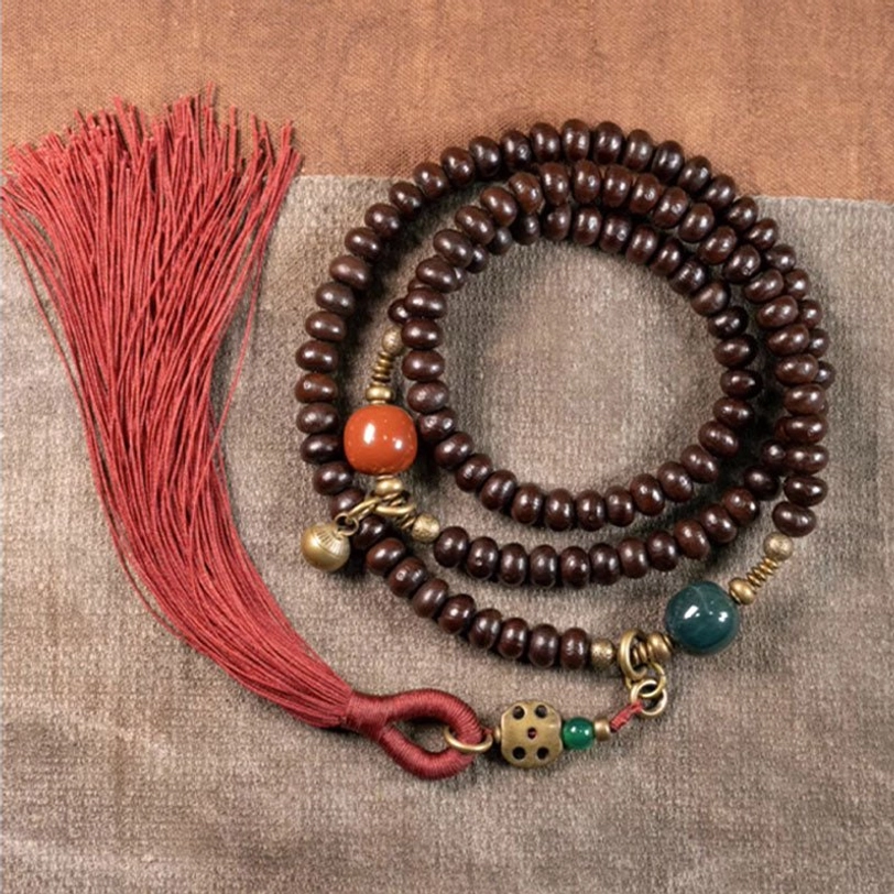 Purple bodhi seed 108 mala bracelet gift presentation for spiritual practitioners