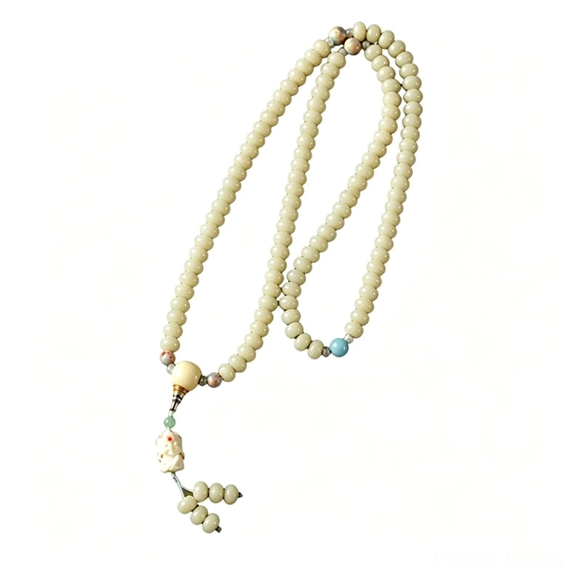 White bodhi seed mala meditation beads for spiritual practice and inner peace cultivation