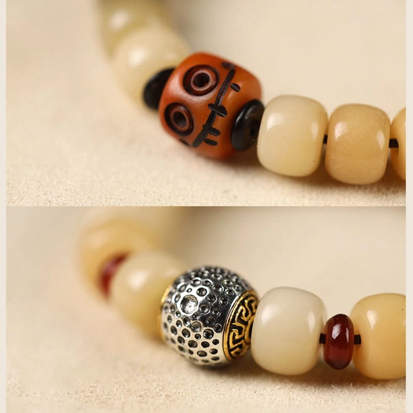 Bodhi seed protection bracelet with natural materials, close-up product photography showcasing authentic craftsmanship and bead quality
