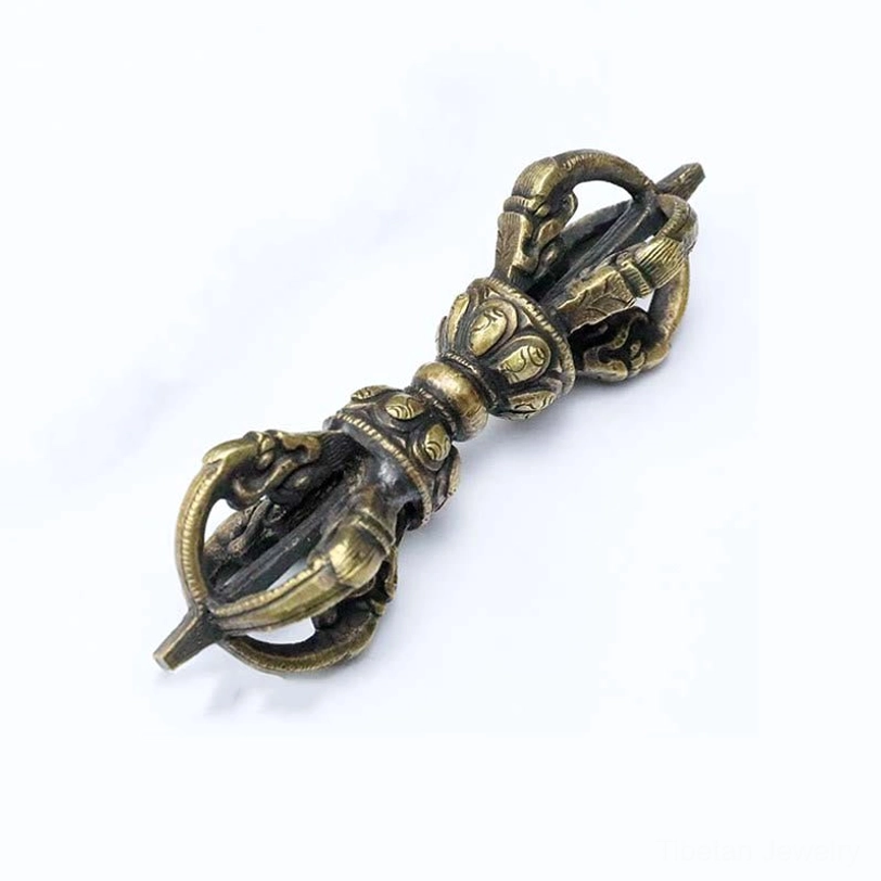 Bronze five-prong Tibetan Vajra Dorje 11.5cm size variant showing complete ritual tool craftsmanship and aged bronze finish