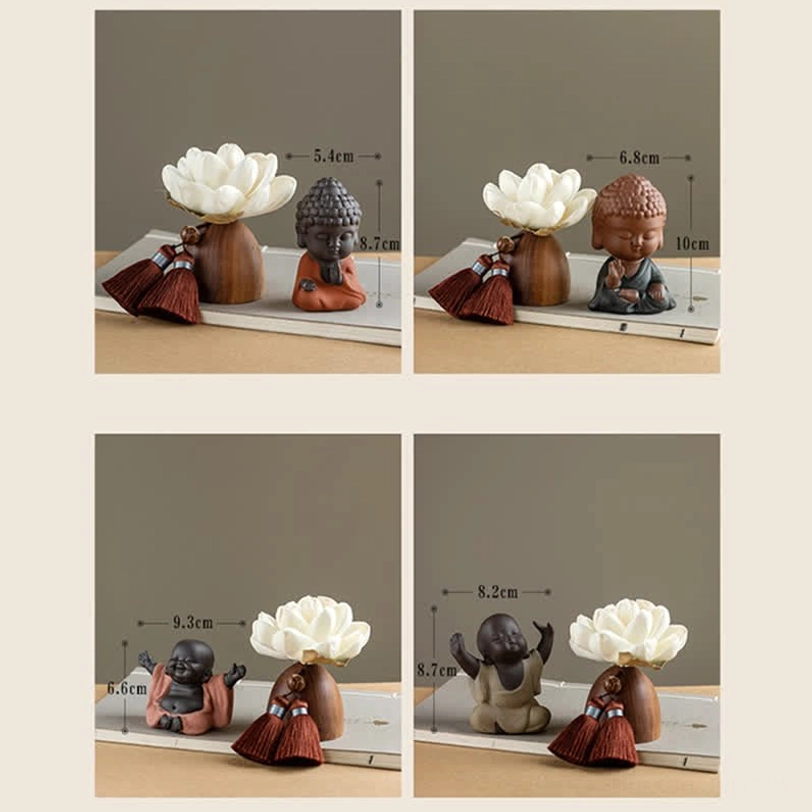 Buddha lotus decoration with bodhi seed prayer bracelet and aromatherapy essential oil complete gift set