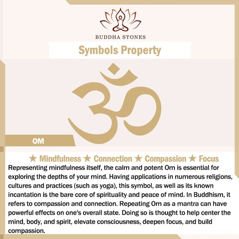 Buddha Stones branded packaging and promotional display for Tibetan OM mindfulness cuff bracelet with spiritual messaging