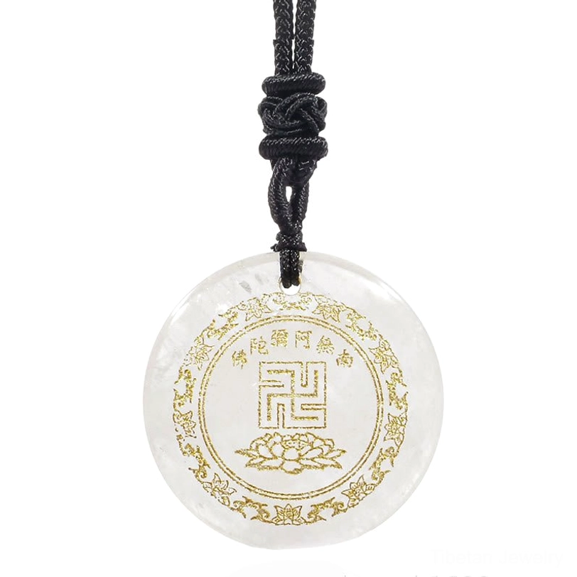 Tibetan Buddhist necklace pendant collection showing multiple crystal material options