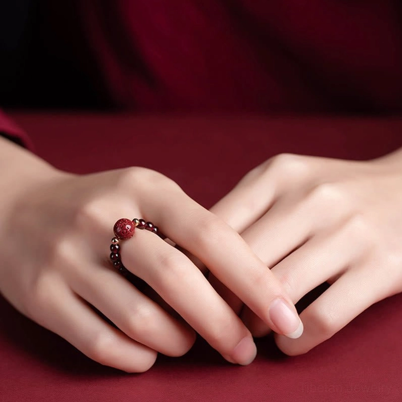 Cinnabar Om Mani Padme Hum adjustable ring with six true words mantra for meditation and spiritual connection