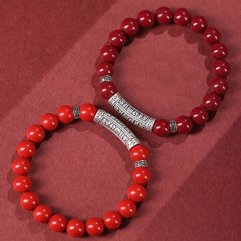 Cinnabar Om Mani Padme Hum bracelet product collection showing size and color variations with authentic spiritual craftsmanship