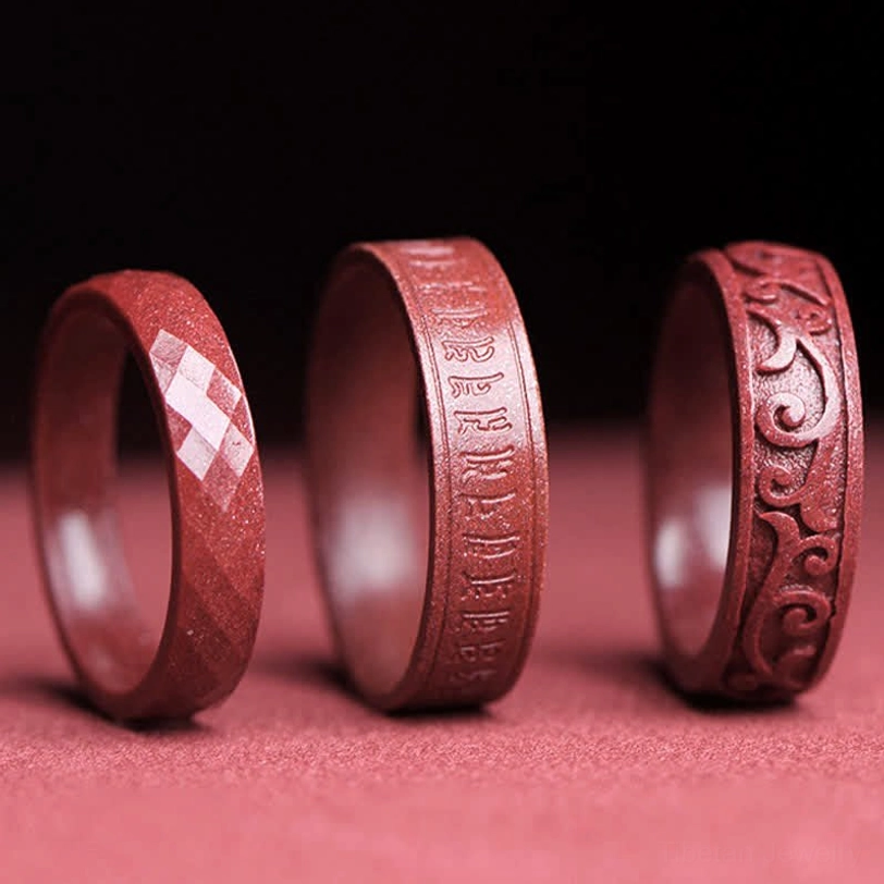 Cinnabar om mani padme hum blessing ring size guide comparison showing 17mm through 22mm inner diameter options