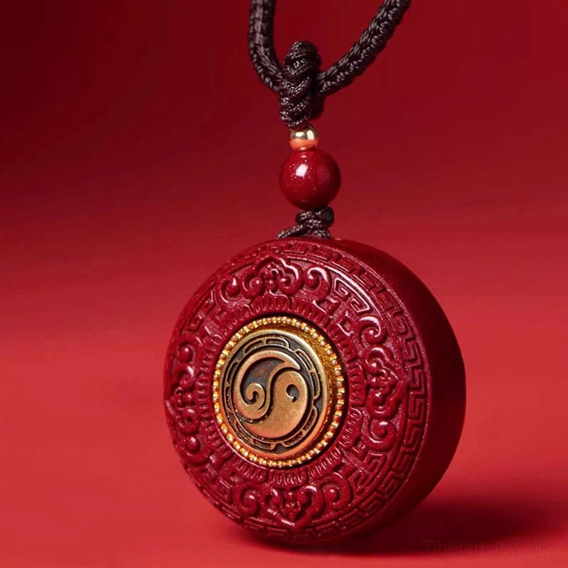 Reversible Yin Yang Cinnabar Pendant - Back Side Design Showing Balance and Harmony Symbol