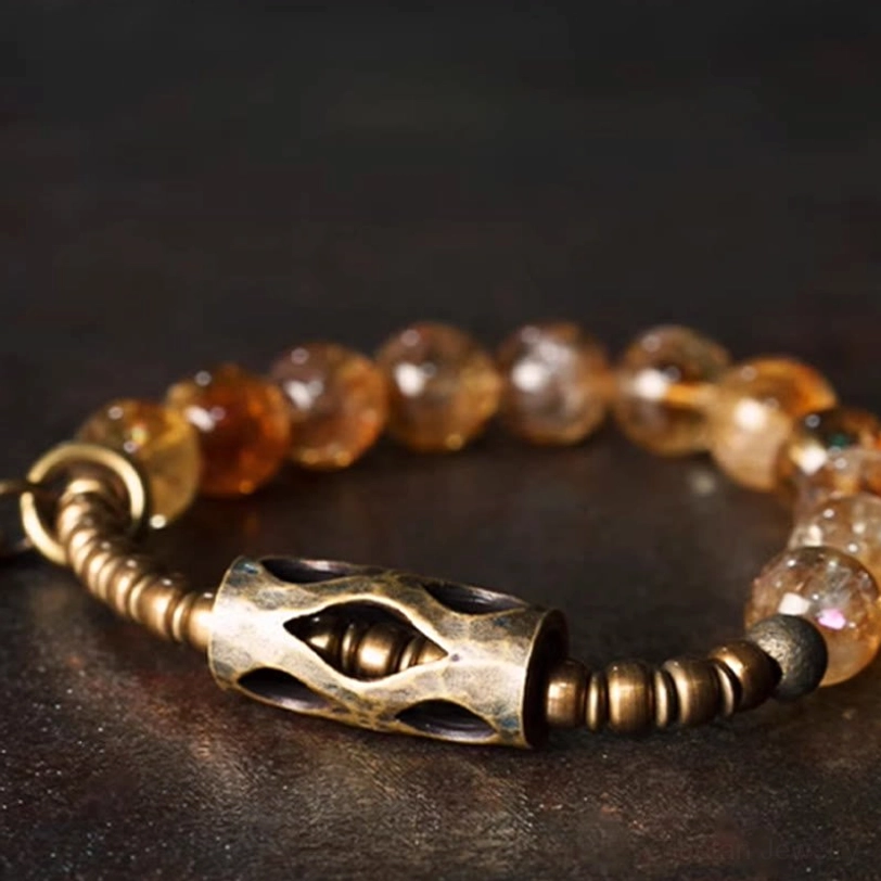 Citrine protection bracelet lifestyle image showing how to wear 10mm bead bracelet daily