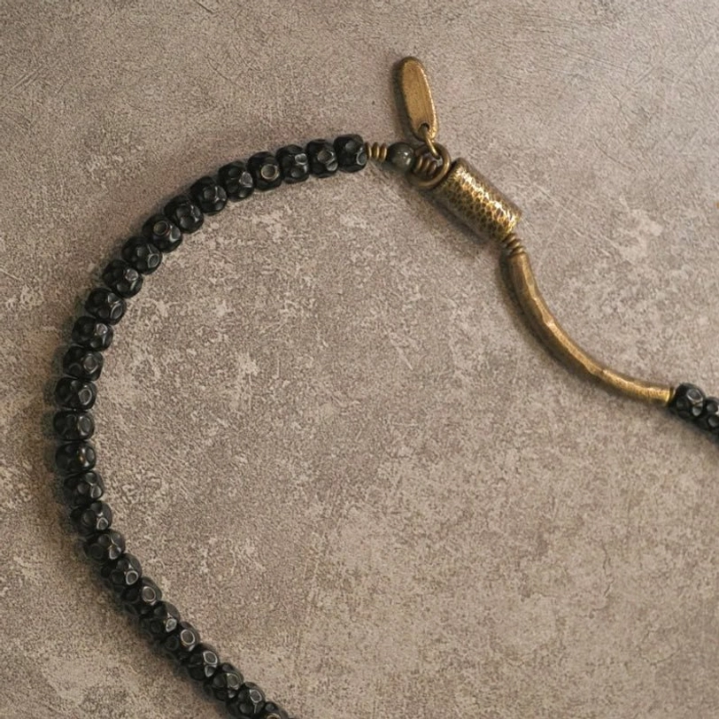 Coconut shell brass bracelet - mindfulness and spiritual grounding jewelry with handcrafted details