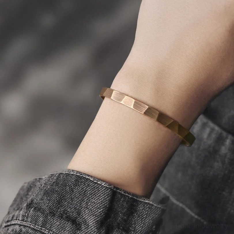 Adjustable open cuff copper bracelet abundance attraction tibetan philosophy inspired artistic styling