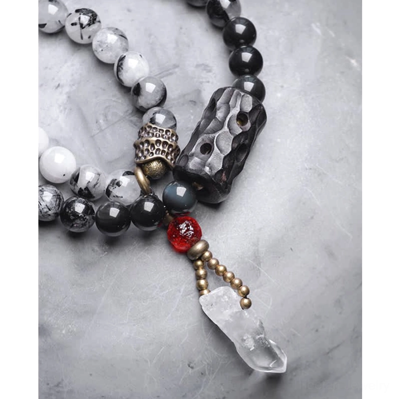 Black rutilated quartz couple bracelet premium elastic cord construction
