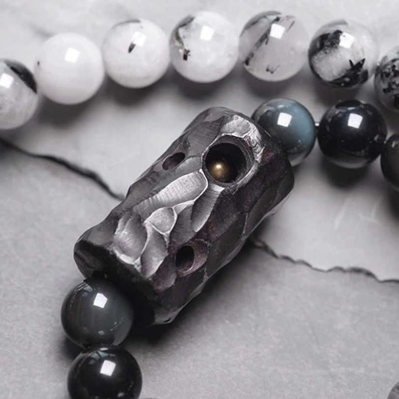 Single black rutilated quartz couple bracelet rectangular ebony focal bead crystal charm