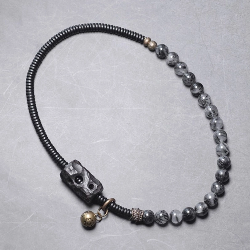 Black rutilated quartz couple bracelets stacked together showing unified energy connection