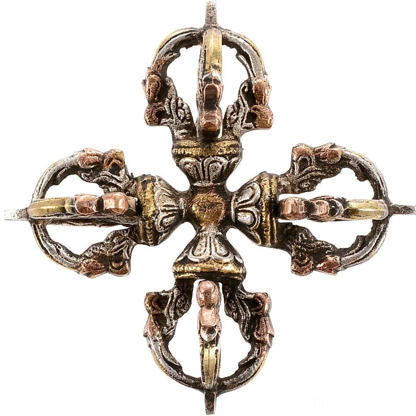Tibetan double dorje vajra spiritual talisman for meditation and Buddhist practice with authentic aged finish