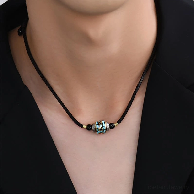 Tibetan Dzi bead necklace product packaging and presentation with protective wrapping for spiritual gift