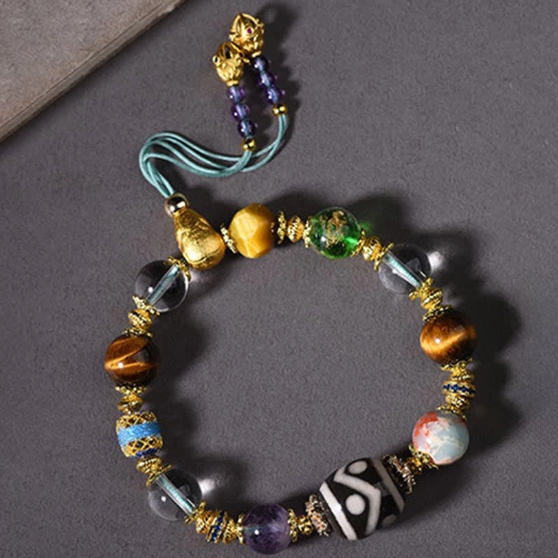 Tibetan Dzi nine-eye bracelet product lifestyle shot showing wearability and style
