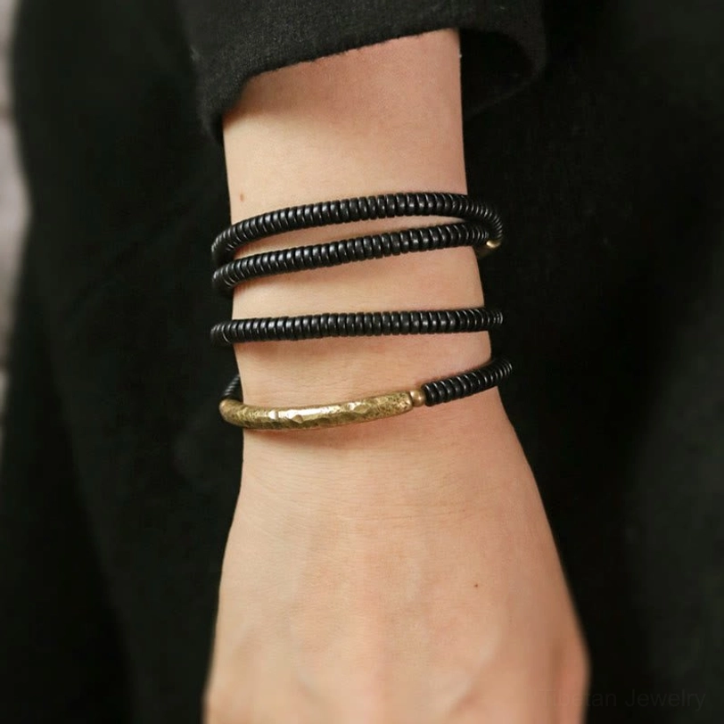 Ebony wood brass multilayered bracelet packaging presentation gift box