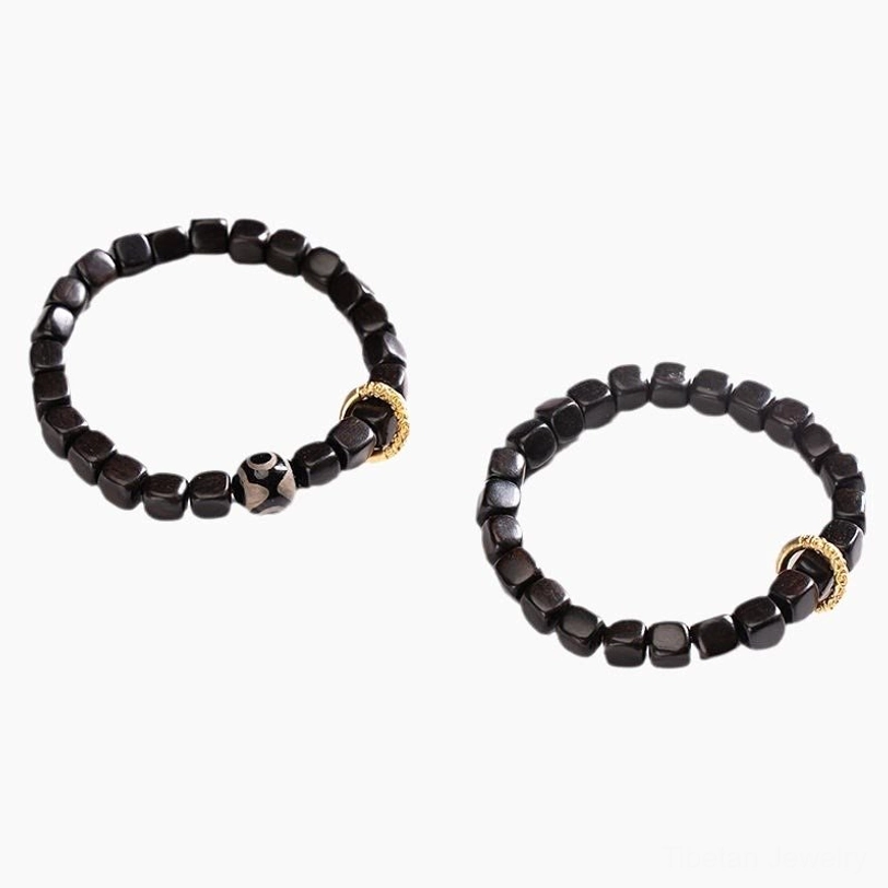 Ebony wood dzi bead bracelet gift box presentation for spiritual wellness enthusiasts