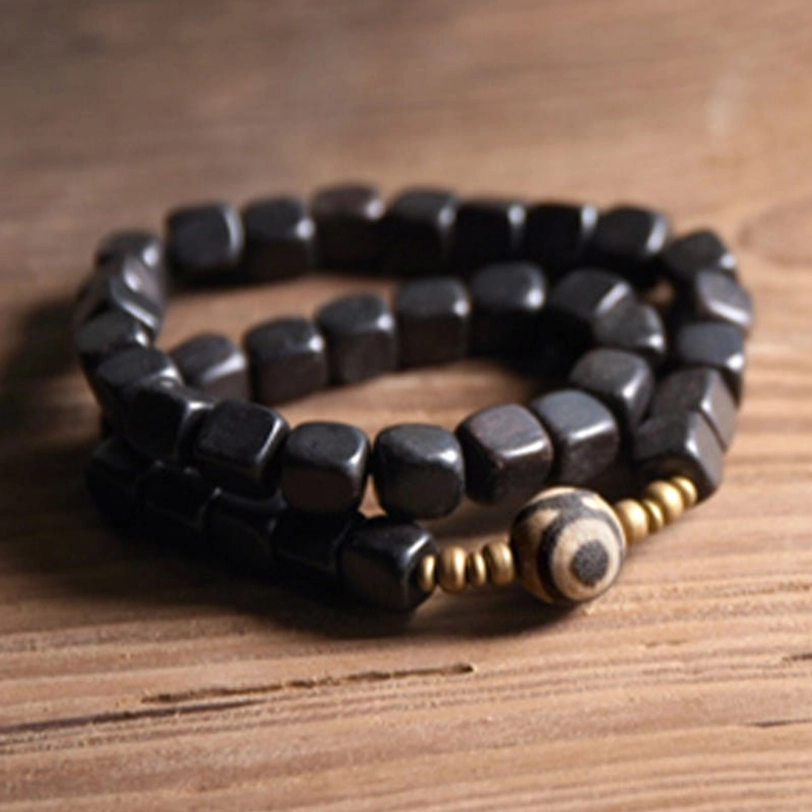 Ebony wood dzi bead couple bracelet packaged presentation suitable for spiritual gift giving