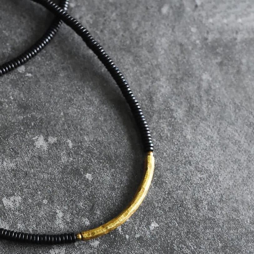 Handmade ebony wood brass bracelet artisan craftsmanship detail