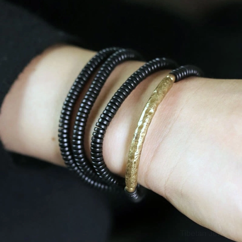 Ebony wood brass grounding bracelet healing chakra energy jewelry