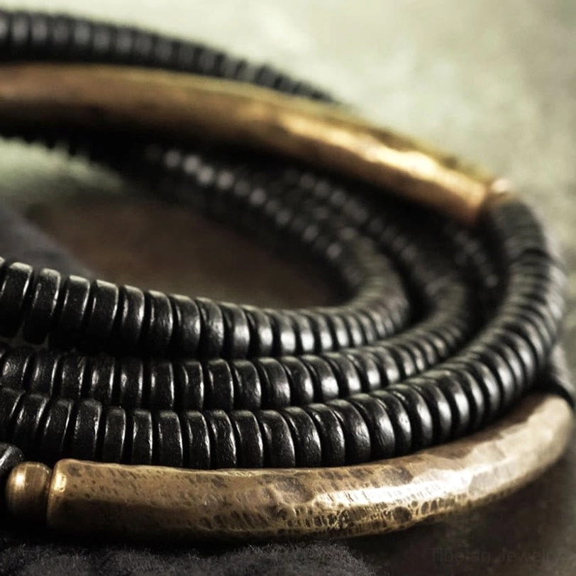 Ebony wood brass grounding bracelet lifestyle wrist wear demonstration