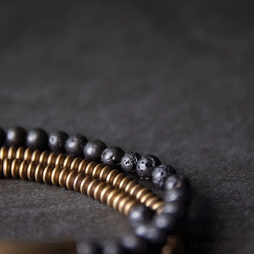 Eco-friendly lava rock and copper healing bracelet - sustainable natural material wellness jewelry