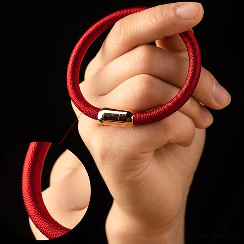 Eco-friendly handcrafted Tibetan Vajra Knot red protection bracelet with natural materials