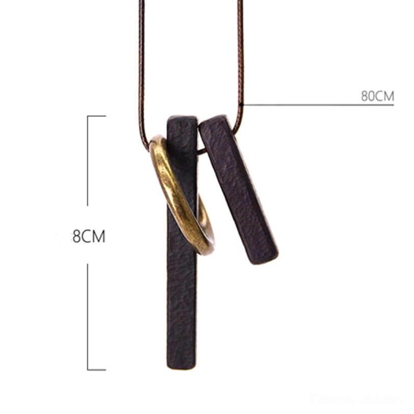 Tibetan inspired ebony wood Enso pendant spiritual necklace protection talisman