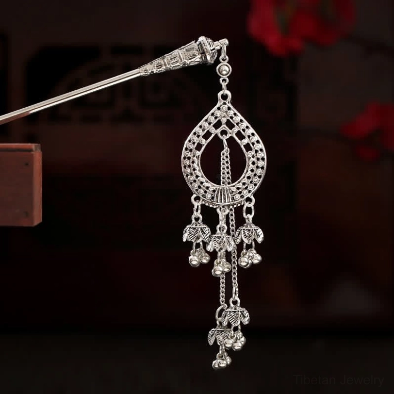 Ethnic hairpin with tassel design featuring protective spiritual symbolism and handcrafted details