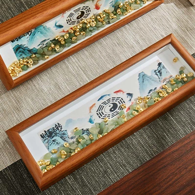 Feng Shui home decor Bagua photo frame combining koi fish luck and green crystal protection energy