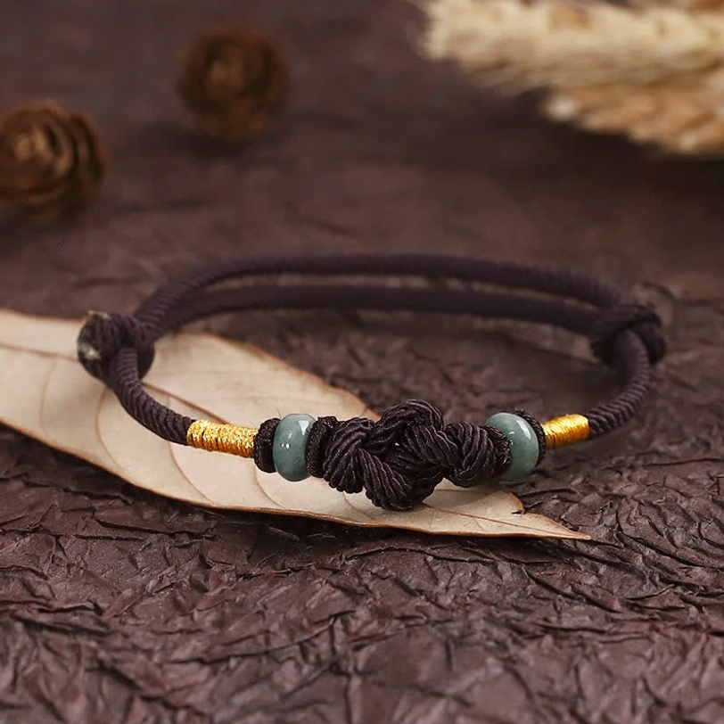 Fortune knot couple bracelet set with red string and jade stones