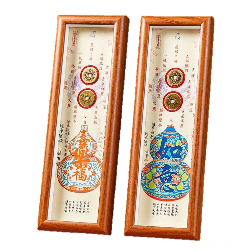 Handcrafted fu character gourd frame with antique copper coins prosperity home blessing
